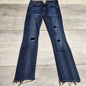 Hudson Super Skinny Jeans Mid Rise Distressed Raw Hem Womens 24 Stretch